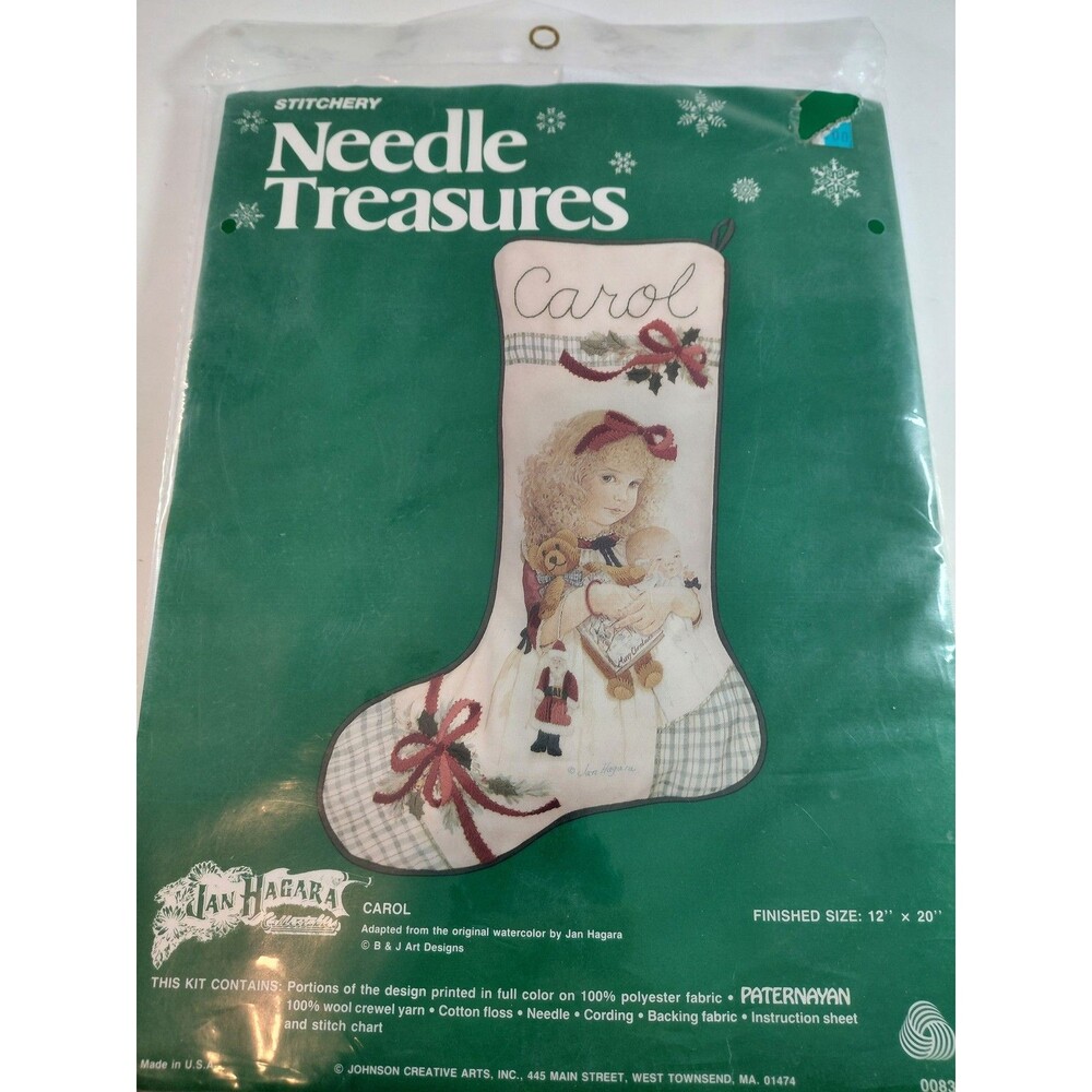 Needle Treasures Jan Hagara "Carol" Crewel Embroidery Christmas Stocking Kit